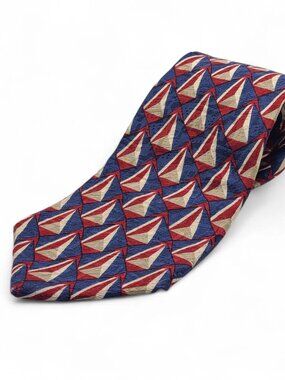 Courchevel by Damon | 100% Silk | Red Navy Gold Sails Motif Men's Tie | Vintage